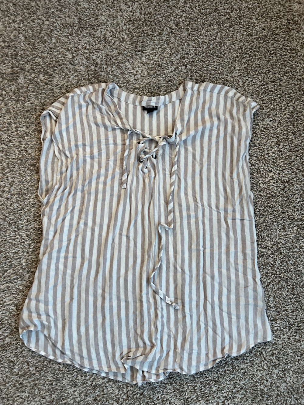 Torrid Tan & White Striped Lace-Up Cap Sleeve Top